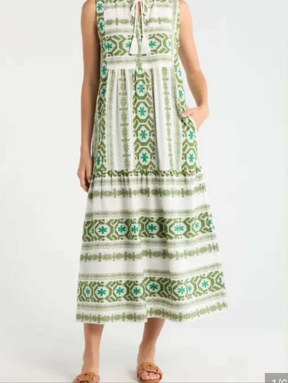 Elan White & Green Patterned Maxi Skirt